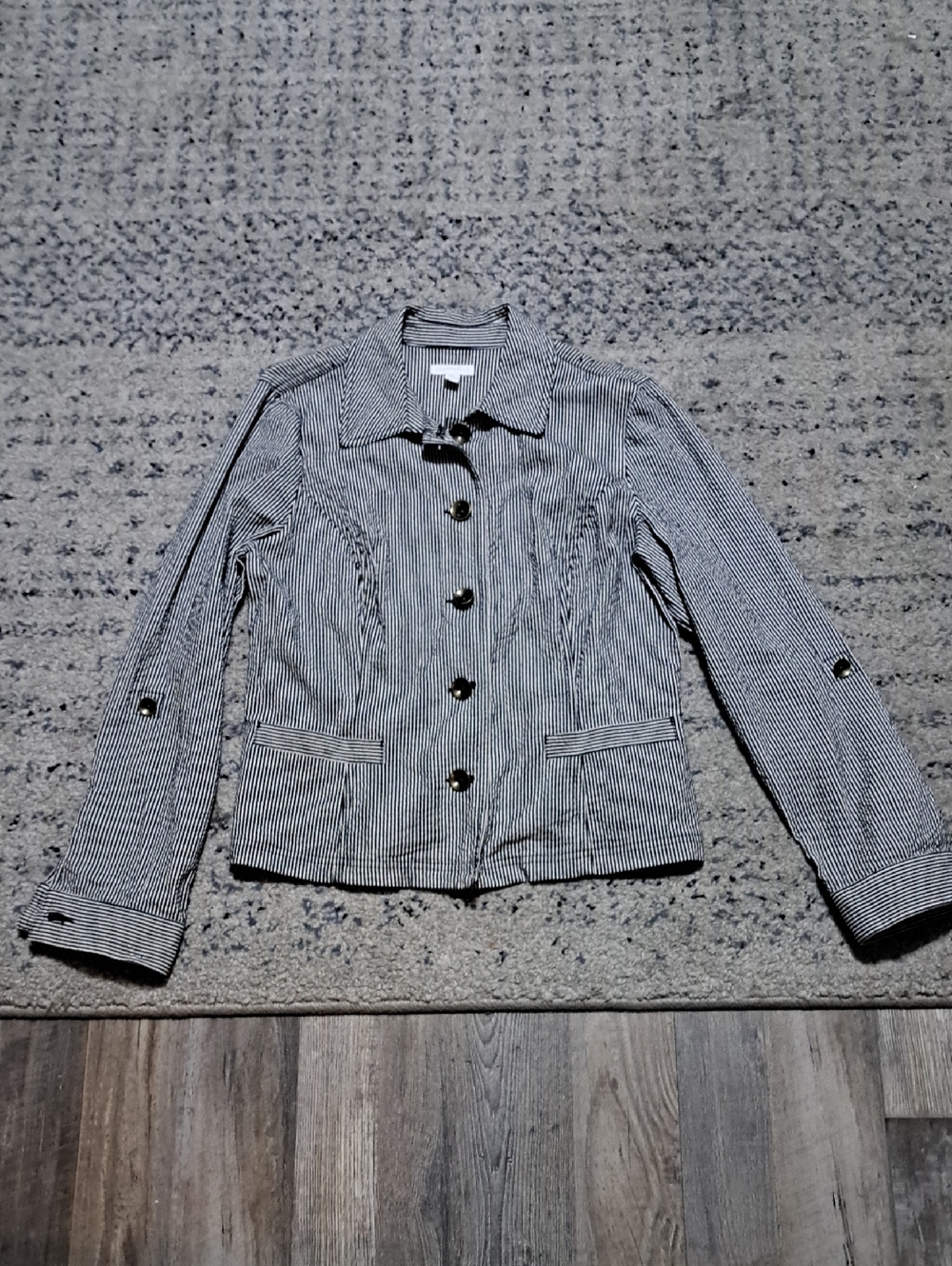 Charter Club Black & White Striped Button-Front Jacket